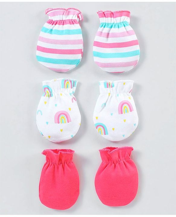 Babyhug 100% Cotton Mittens Pack of 3 - Multicolour