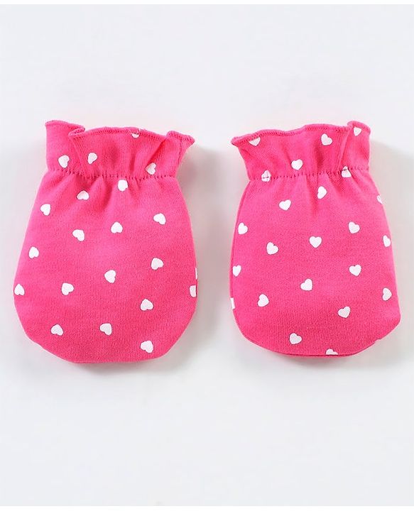 Babyhug 100% Cotton Mittens & Booties Set Heart Print - Pink