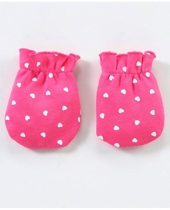 Babyhug 100% Cotton Mittens & Booties Set Heart Print - Pink
