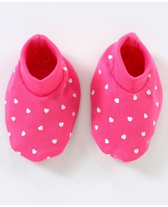 Babyhug 100% Cotton Mittens & Booties Set Heart Print - Pink