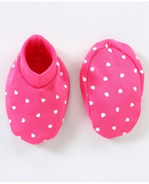 Babyhug 100% Cotton Mittens & Booties Set Heart Print - Pink