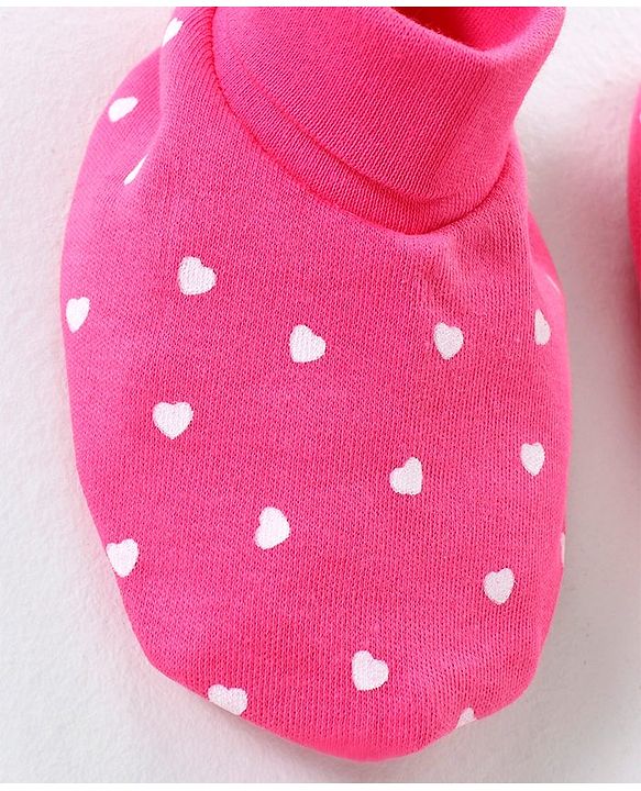 Babyhug 100% Cotton Mittens & Booties Set Heart Print - Pink