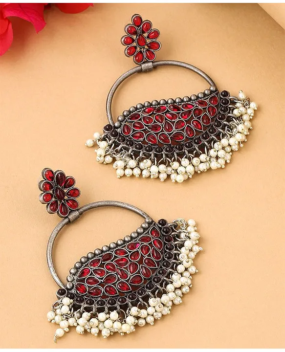 Lalso Designer Rani Pink Meenakari Pearl Chandbali Earrings - LME13_RP -  Lalso Lifestyle - 3092783