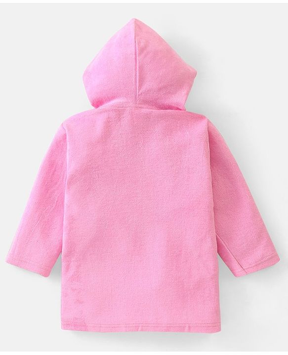 Babyhug Woven Terry Full Sleeves Hooded Bath Robe with  Kitty Embroidery - Pink