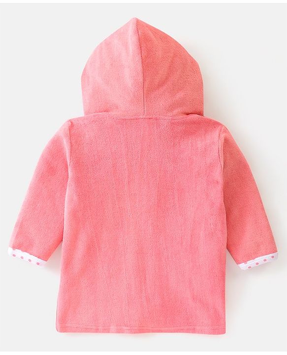 Babyhug Full Sleeves Hooded Terry Bath Robe Sheep Embroidery - Pink