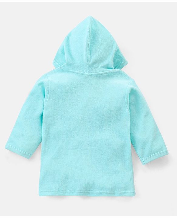 Babyhug Woven Terry Full Sleeves Hooded Bath Robe with  Kitty Embroidery - Blue
