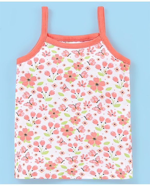 Babyhug 100% Cotton Antibacterial  Sleeveless Slips Dot & Floral Print Pack Of 3- Yellow & Orange