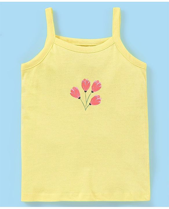 Babyhug 100% Cotton Antibacterial  Sleeveless Slips Dot & Floral Print Pack Of 3- Yellow & Orange