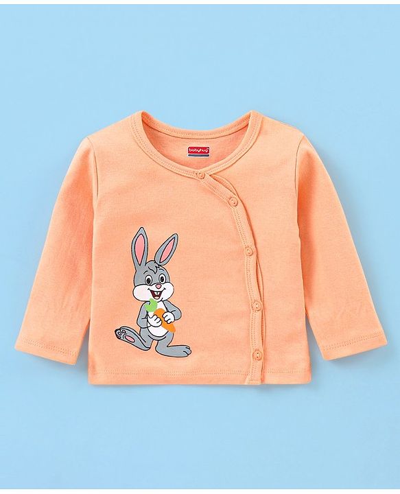 Babyhug 100% Cotton Antibacterial Full Sleeves Vests Bunny & Stripe Printed Pack of 3 - Peach & Blue