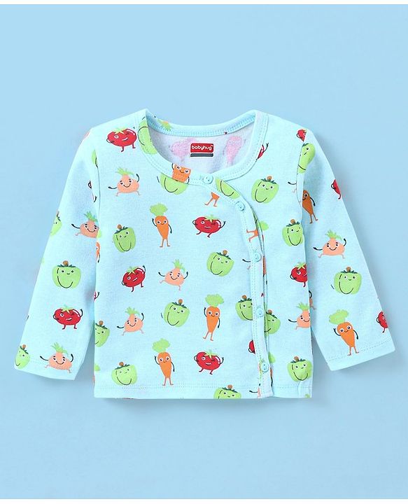 Babyhug 100% Cotton Antibacterial Full Sleeves Vests Bunny & Stripe Printed Pack of 3 - Peach & Blue