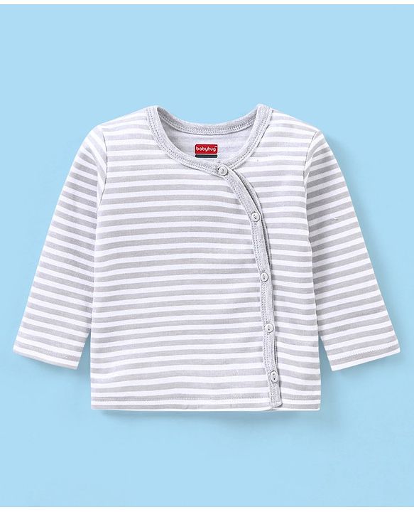 Babyhug 100% Cotton Antibacterial Full Sleeves Vests Bunny & Stripe Printed Pack of 3 - Peach & Blue