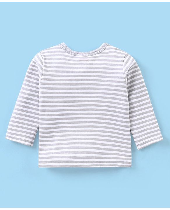 Babyhug 100% Cotton Antibacterial Full Sleeves Vests Bunny & Stripe Printed Pack of 3 - Peach & Blue