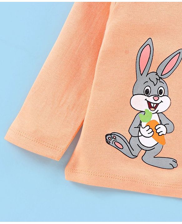 Babyhug 100% Cotton Antibacterial Full Sleeves Vests Bunny & Stripe Printed Pack of 3 - Peach & Blue