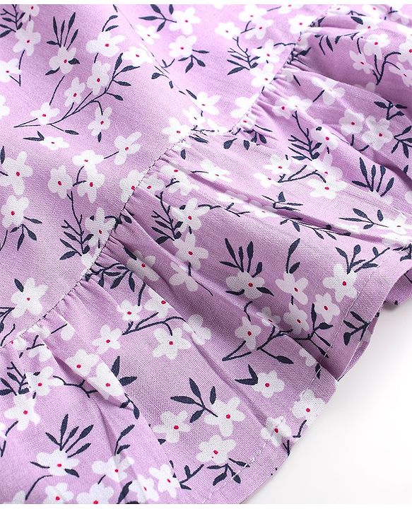Babyhug 100% Viscose Sleeveless Floral Print Frock with Cotton Lining - Lilac