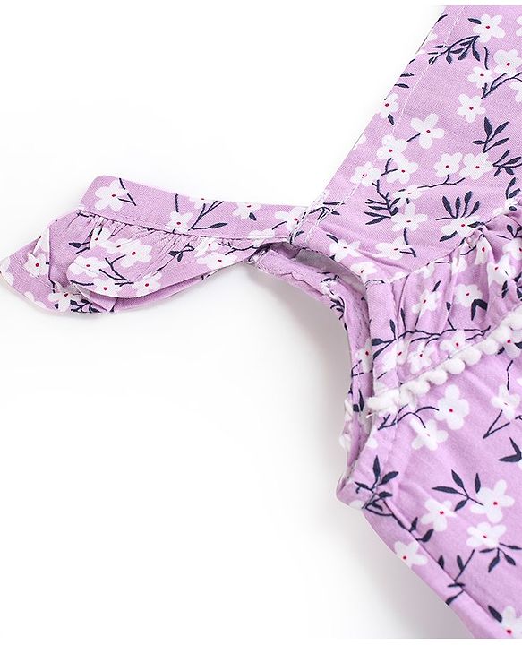 Babyhug 100% Viscose Sleeveless Floral Print Frock with Cotton Lining - Lilac