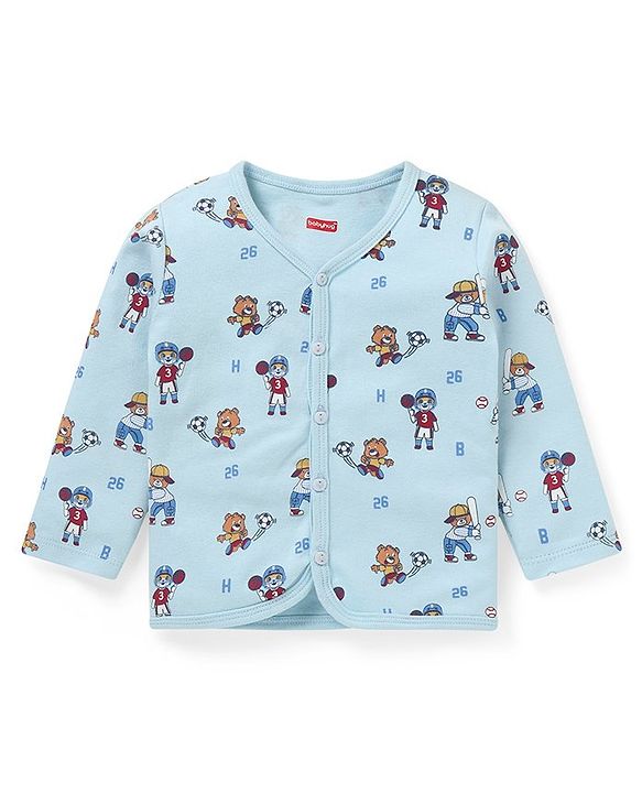 Babyhug 100% Cotton Antibacterial Full Sleeves Vests Teddy Print Pack of 3 - Red & Blue