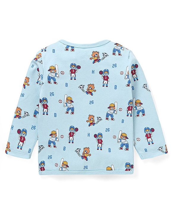 Babyhug 100% Cotton Antibacterial Full Sleeves Vests Teddy Print Pack of 3 - Red & Blue