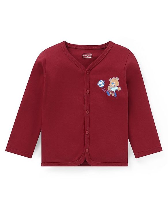 Babyhug 100% Cotton Antibacterial Full Sleeves Vests Teddy Print Pack of 3 - Red & Blue