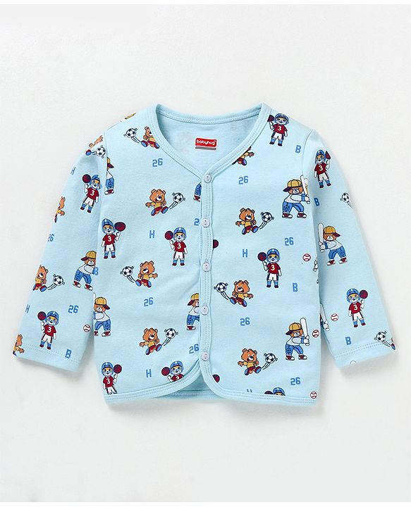 Babyhug 100% Cotton Antibacterial Full Sleeves Vests Teddy Print Pack of 3 - Red & Blue