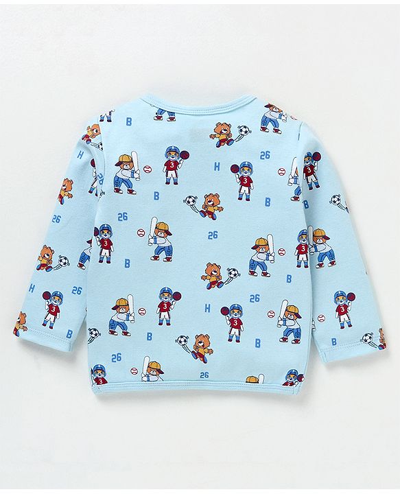 Babyhug 100% Cotton Antibacterial Full Sleeves Vests Teddy Print Pack of 3 - Red & Blue