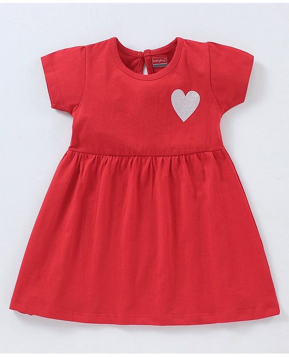 Babyhug 100% Cotton Knitted Half Sleeves Heart Print Frocks Pack of 2 - Grey & Red