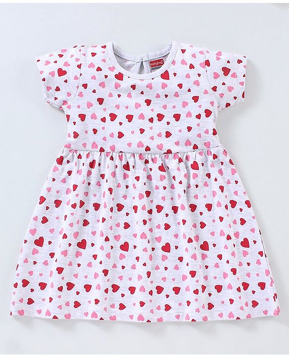 Babyhug 100% Cotton Knitted Half Sleeves Heart Print Frocks Pack of 2 - Grey & Red