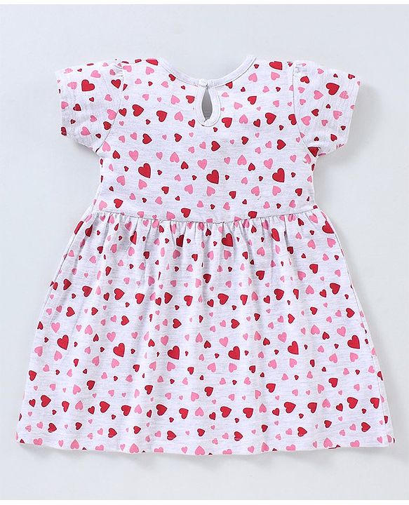 Babyhug 100% Cotton Knitted Half Sleeves Heart Print Frocks Pack of 2 - Grey & Red