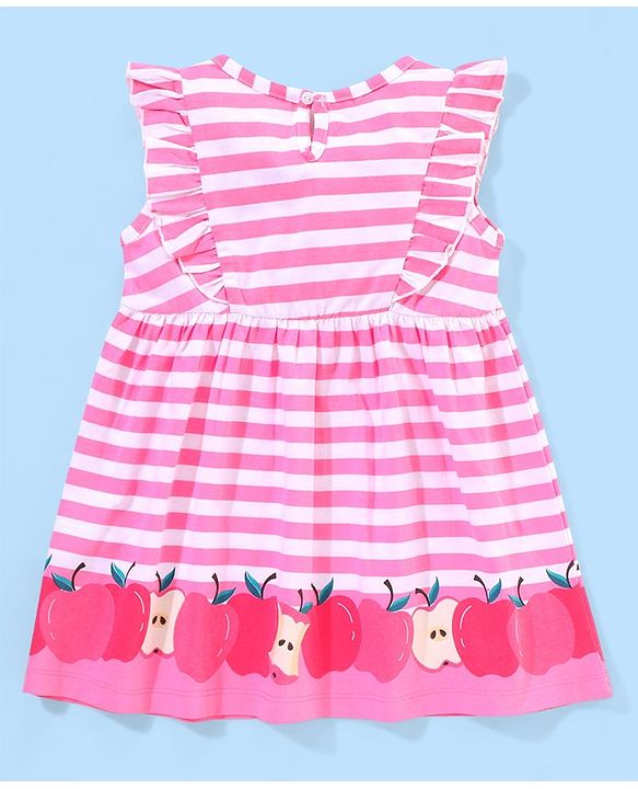 Babyhug 100% Cotton Sleveless Stripe with Bow Detailing Frock - Pink