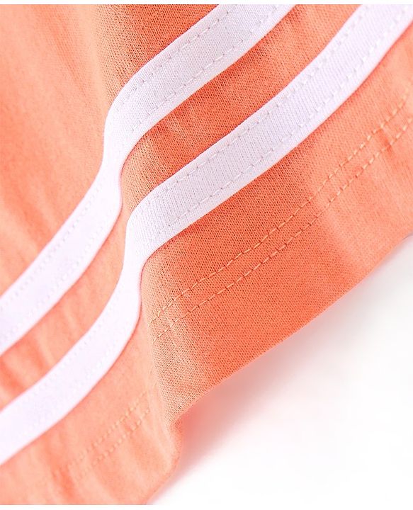 Babyhug 100% Cotton Knit Half Sleeves Frock with Collar Detailing Solid Color - Peach