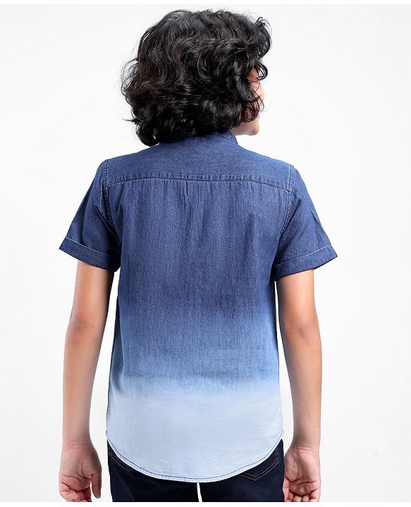 Pine Kids Cotton Half Sleeves Ombre Effect Denim Shirt - Blue