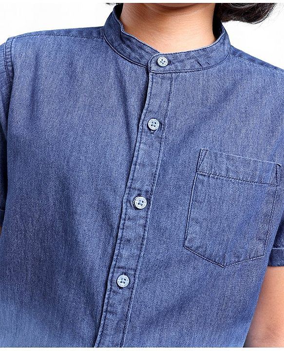 Pine Kids Cotton Half Sleeves Ombre Effect Denim Shirt - Blue