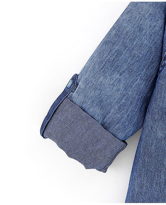 Pine Kids 100% Cotton Woven Full Sleeves Washed Denim Shirt with Double Flap Pocket - Blue