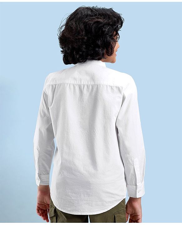 Pine Kids Cotton Full Sleeves Ultra Soft Washed Solid Color Shirt - White