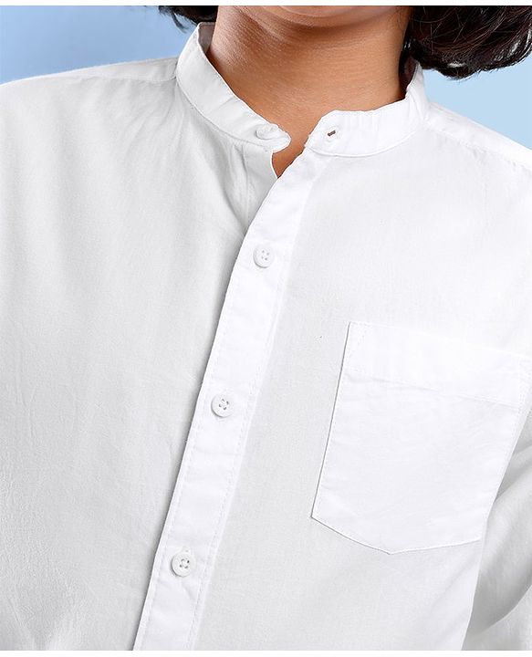 Pine Kids Cotton Full Sleeves Ultra Soft Washed Solid Color Shirt - White