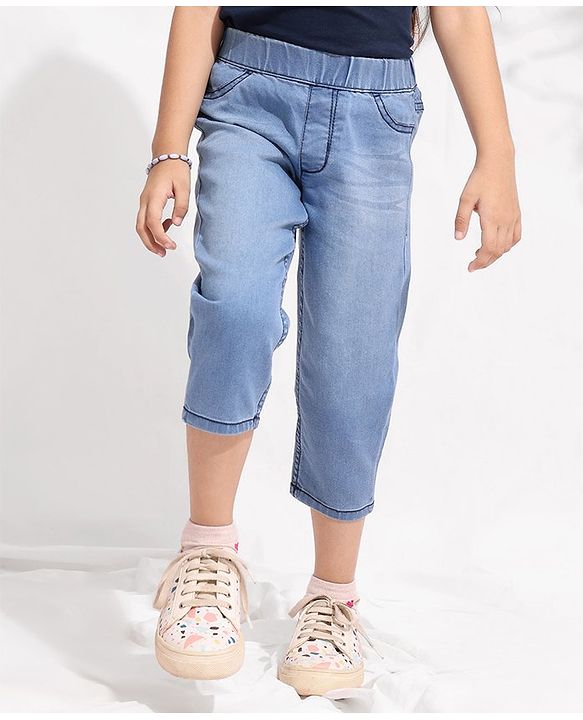 Pine Kids Cotton Elastane Three Fourth Length Jeggings - Light Blue