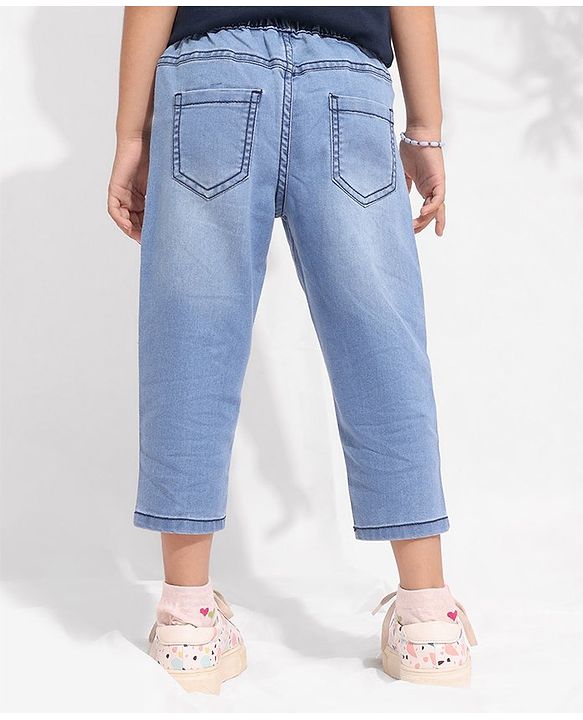 Pine Kids Cotton Elastane Three Fourth Length Jeggings - Light Blue