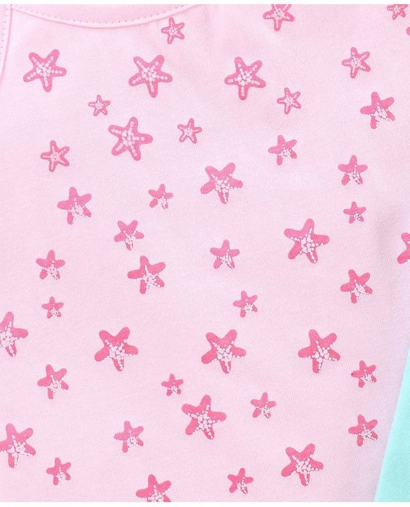 Babyhug 100% Cotton knit Sleeveless Sea Horse & Dot Printed Slips Pack of 3 - Blue Pink & Purple