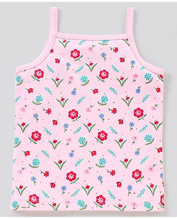 Babyhug 100% Cotton Sleeveless Striped Slips Floral Print Pack of 3 - Red Pink & Blue