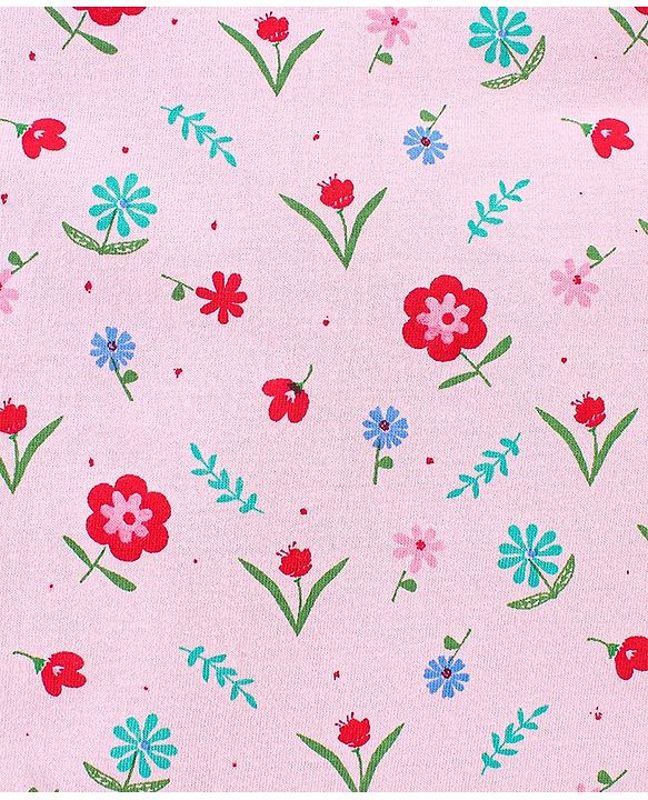 Babyhug 100% Cotton Sleeveless Striped Slips Floral Print Pack of 3 - Red Pink & Blue