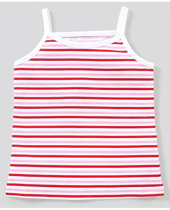 Babyhug 100% Cotton Sleeveless Striped Slips Floral Print Pack of 3 - Red Pink & Blue