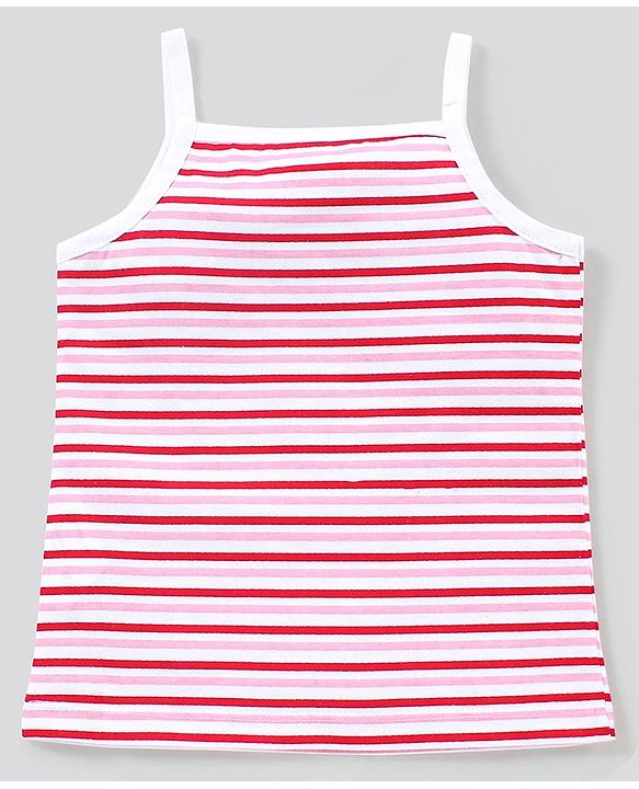 Babyhug 100% Cotton Sleeveless Striped Slips Floral Print Pack of 3 - Red Pink & Blue