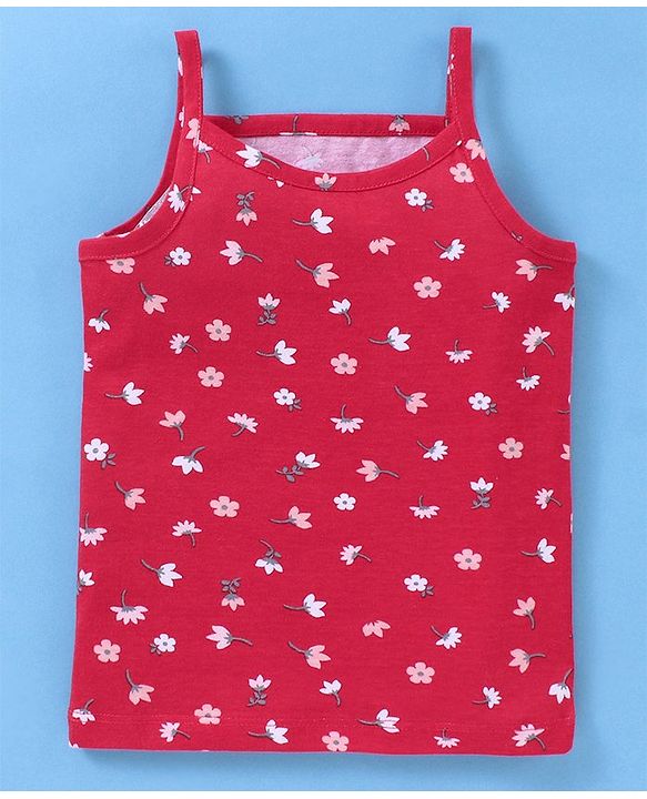 Babyhug 100% Cotton Sleeveless Striped Slips Floral Print Pack of 3 - Red & Pink