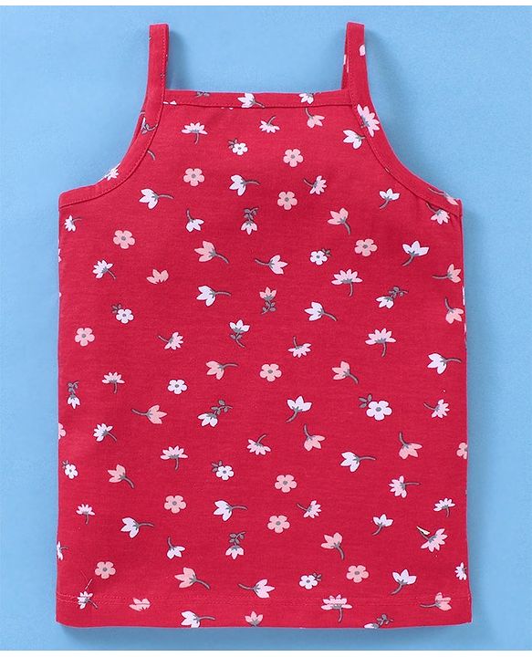 Babyhug 100% Cotton Sleeveless Striped Slips Floral Print Pack of 3 - Red & Pink