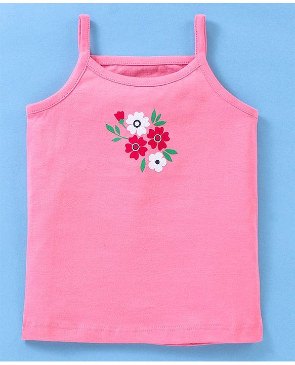 Babyhug 100% Cotton Sleeveless Striped Slips Floral Print Pack of 3 - Red & Pink