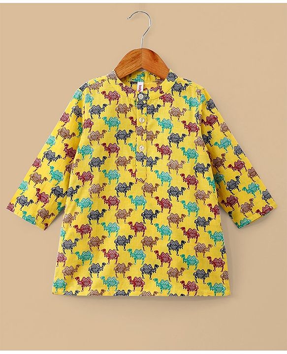 Babyhug 100% Cotton Full Sleeves Kurta & Dhoti Digital Print - Yellow