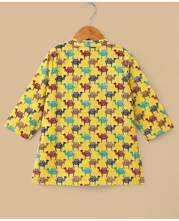 Babyhug 100% Cotton Full Sleeves Kurta & Dhoti Digital Print - Yellow