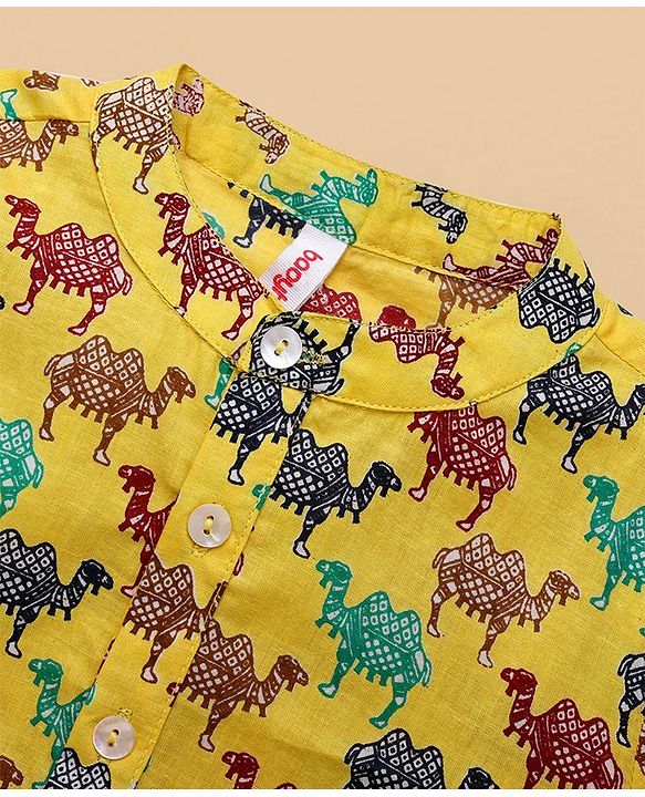 Babyhug 100% Cotton Full Sleeves Kurta & Dhoti Digital Print - Yellow