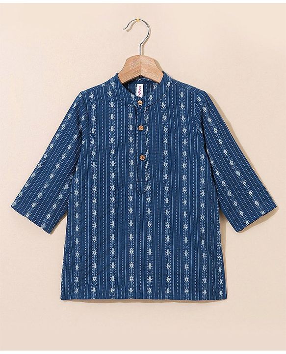 Babyhug Cotton Full Sleeves Printed Kurta & Pyjama Set- Indigo