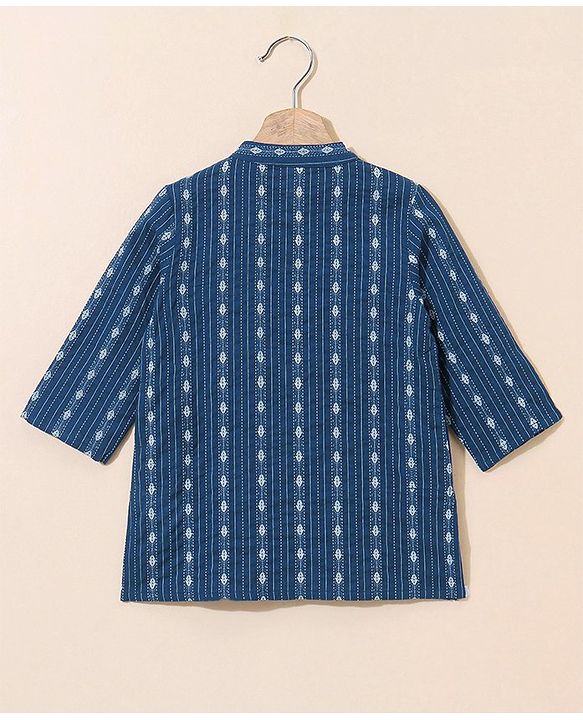 Babyhug Cotton Full Sleeves Printed Kurta & Pyjama Set- Indigo
