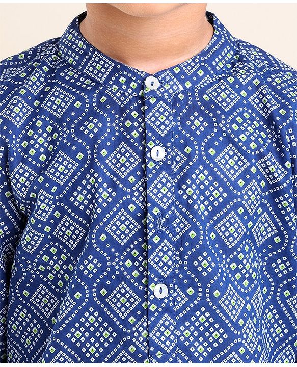 Babyhug Cotton Full Sleeves Kurta & Pyjama Set Bandhani Print- Indigo